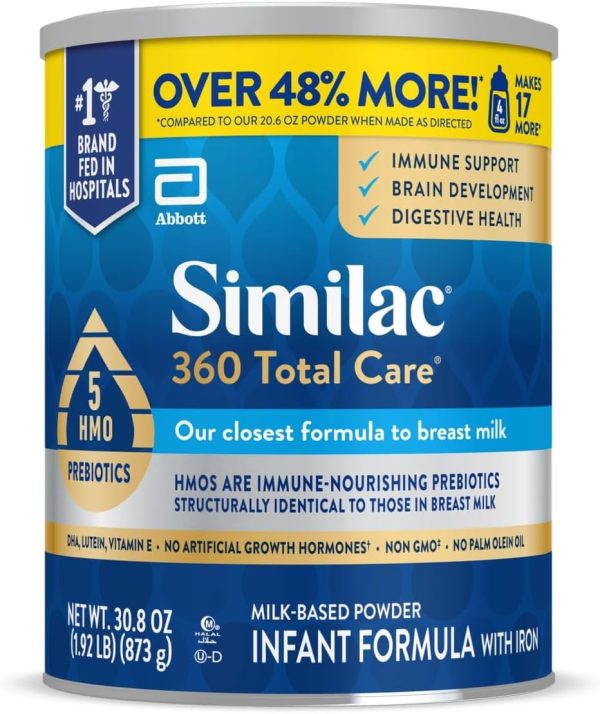 Similac 360 Total Care Infant Formula, Has 5 HMO Prebiotics, Our Closest Prebiotic Blend to Breast Milk, Non-GMO,‡ Baby Formula Powder, 30.8-oz Value Can  Baby - Image 14