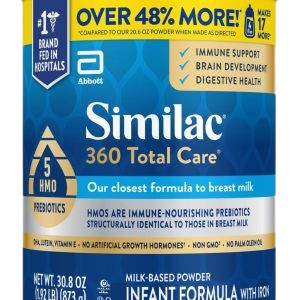 Similac 360 Total Care Infant Formula, Has 5 HMO Prebiotics, Our Closest Prebiotic Blend to Breast Milk, Non-GMO,‡ Baby Formula Powder, 30.8-oz Value Can  Baby