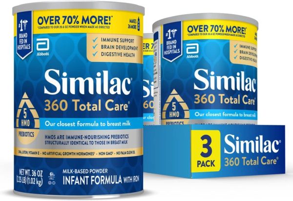 Similac 360 Total Care Infant Formula, Has 5 HMO Prebiotics, Our Closest Prebiotic Blend to Breast Milk, Non-GMO,‡ Baby Formula Powder, 36-oz Value Can, Pack of 3  Baby - Image 11
