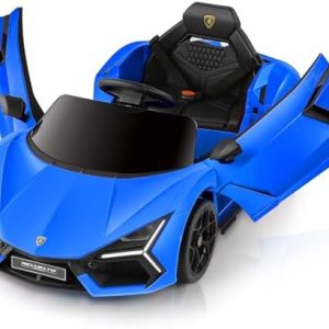 ELEMARA Lamborghini Battery Car for Kids with Scissor Door,Kids Ride On Car with Remote Control,Kid 12V Children's Car with Bluetooth,LED Light,MP3 Player and Wide Seat(Blue)  Toys & Games