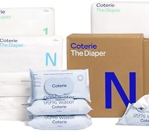 Coterie Baby Diapers + Wipes Baby Kit, Size 1 (198 Count) Size Newborn (93 Count) 4 Wipe Packs (224 Wipes) Made with Plant-Based Fibers, Hypoallergenic, Designed for Sensitive Skin, Clean Ingredients  Baby