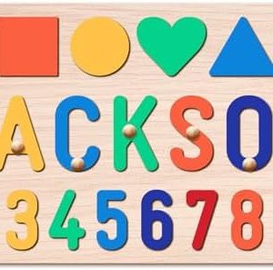 AZUFEMOS Personalized Name Puzzle for Kids, Personalized Baby Gifts Name Puzzles for Toddlers 1-3 1st Birthday for Girls & Boys Wooden Alphabet & Shape Puzzle Montessor Toys for Kids  Toys & Games