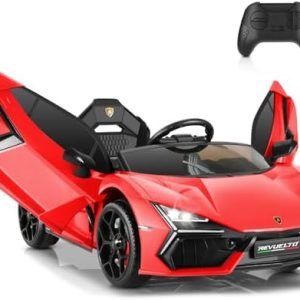Hikole 12V Ride on Toys car for Kids, with Parental Control, Electric Sports Cars, Lamborghini Toy Car for Kids to Drive, Driving/Reverse, Liftable Scissor Doors, LED Lights, Music, Red  Toys & Games