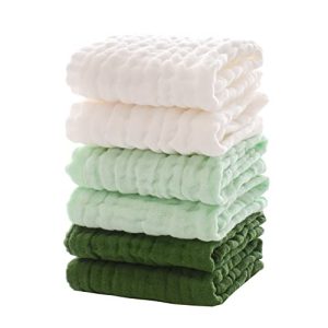 MUKIN Baby Washcloths - Soft Face Cloths for Newborn, Absorbent Bath Face Towels, Baby Wipes, Burp Cloths or Face Towels, Baby Registry as Shower. Pack of 6-12x12 inches (Green)  Baby