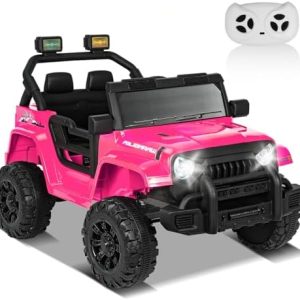 XVD 12V Kids Electric Ride on Car with Remote Control, Electric Off-Road Vehicle for Kids, Battery Powered Wheels Truck Car, with Double Open Doors, LED Lights, MP3 Player, for Boys&Girls, Pink  Toys & Games