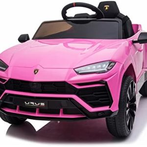 YOFE Kids Electric Ride On Car for Kids, 12V Licenced Lamborghini Kids Electric Vehicles with Remote Control, AUX, Spring Suspension, Music, LED Lights, USB Port, Foot Pedal (Pink)  Toys & Games