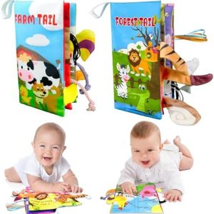 Richgv 2 Packs Baby Books Toys 0-6-12 Months,Touch and Feel Soft Crinkle Tail Books for Newborn Infant Baby 0-3-6-12 Months,Baby Boy Girl Toys Gifts Shower Books Gifts Christmas Stocking Stuffers  Toys & Games