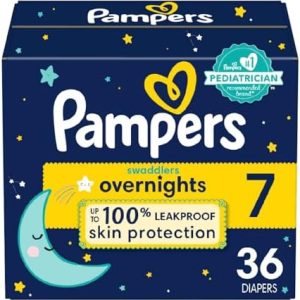Pampers Swaddlers Overnights Diapers - Size 7, 36 Count, Disposable Baby Diapers, Night Time Skin Protection  Baby