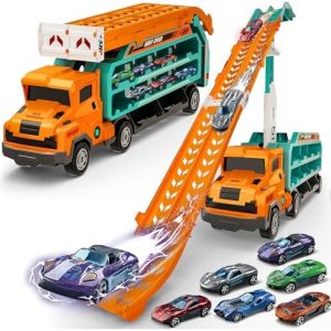 BainGesk Carrier Truck Toys for 2 3 4 5 6 Years Old Boys, 2.8 Ft Race Track Transport Cars Toys with 6 Die-Cast Metal Toy Cars, Birthday Gifts Kids Age 3-5, Racing Cars Toys Gifts for Toddlers  Toys & Games