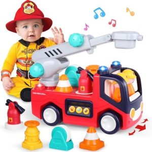 Toy Cars for 1 2 3 Year Old Boy Girls Gifts Fire Truck with Music & Light Toys for Toddler 1-3 Educational Learning Toys for 2 3 4 Year Old Birthday Gifts Baby Toys 12 18 Months for Infant Toddler  Toys & Games