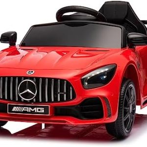 Winado 12V Ride on Car, Licensed Mercedes Benz AMG GTR Battery Powered Electric Vehicle, w/Parent Remote, Wider Seat, LED Lights, Openable Doors, MP3 Player, Smooth Start, 3 Speeds - Red  Automotive