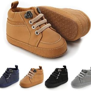 | Meckior Toddler Baby Boys Girls High Tops Ankle Sneakers Soft Anti-Slip Sole PU Leather Moccasins Infant Newborn Prewalker First Walking Crib Shoes | Sneakers