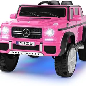 JOYLDIAS Ride On Cars, Licensed Mercedes-Benz Maybach G650S, 12V7AH Battery Powered Toy Electric Car for Kids with 2.4GHz Remote Control, 2 Motors, 3 Speeds, Lock, Music, Horn, LED Lights, Pink  Toys & Games