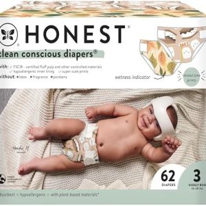 The Honest Company Clean Conscious Diapers | Plant-Based, Sustainable | Fall '24 Limited Edition Prints | Club Box, Size 3 (16-28 lbs), 62 Count  Baby