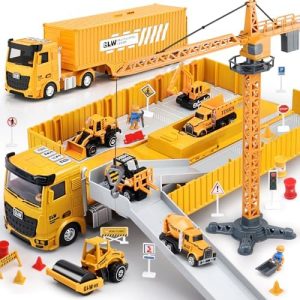 Kids Construction Toys, Construction Truck Toys Set w/Crane, Excavator, Forklift,Bulldozer,Dump Trucks,Cement Truck,Road Roller, Alloy Construction Vehicle Toys for 3 4 5 6 7 Years Old Boys Gifts  Toys & Games