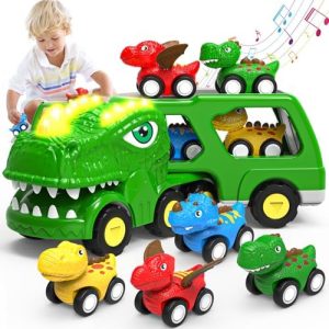 HEGUD Toddler Car Toys for 1 2 3 4 5 Year Old Boy, 5-in-1 Dinosaur Vehicle Trucks Toys for Toddlers 1-3 with Sounds & Lights Toys for Boys 4-7 Toys for Age 2-4 Dinosaur Toys for Kids 3-5  Toys & Games