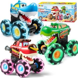 JOYIN 3 Pack Monster Truck Toy - Motion Activated Light-Up Cars for Toddlers - Monster Treads Lightning Wheels - Baby Toy Present - Press & Go Cars for Boys Girls  Toys & Games