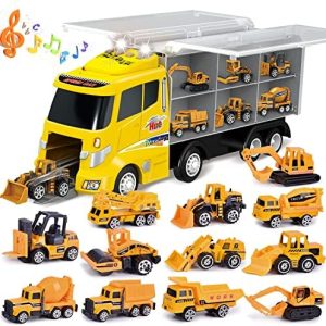 12 in 1 Construction Truck Toys Set for Toddlers, Carrier Truck with 12 Mini Cars for Kids,Transport Trucks Toy with Light and Sound,Christmas Birthday Cars Toy Gift for Boys Age 3-7  Toys & Games
