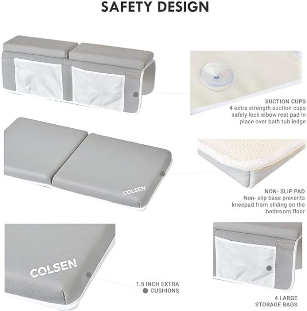 COLSEN Baby Bath Kneeler and Elbow Kneeling Rest Pad Set – Comfortable, 1.5” Thick, Painless, Non-Slip, Foldable Mat for Bathing Parents, with Toy Organizer for Babies and Toddlers - Grey  Baby - Image 9