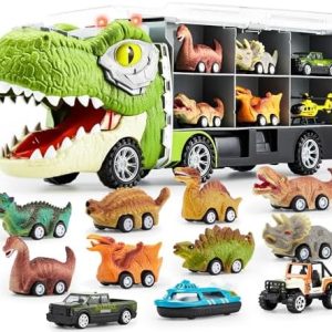 JOYIN 13 in 1 Dinosaur Toys for Kids 3-5, Dinosaur Truck with 12 Pull Back Cars, Dinosaur Cars Set, Birthday Gifts Toys for 3 4 5+ Year Old Boy, Transport Carrier Truck for Toddlers 3-4 Years  Toys & Games
