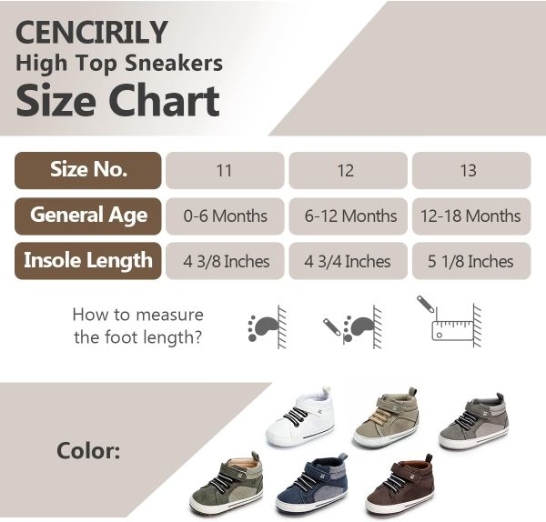 | CENCIRILY Baby Boys Girls High Top Sneakers Soft Soles Anti Skid Infant Ankle Shoes Toddler Prewalker First Walking Crib Shoes | Sneakers - Image 6