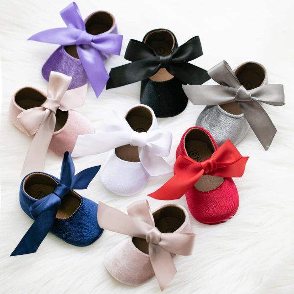 | KIDSUN Infant Baby Girls Mary Jane Shoes Soft Sole Ballet Slippers Bow Princess Newborn Dress Wedding Flat Shoes (3-6 Months Infant, A-Beige(Velvet), 3_Months) | Mary Jane - Image 2