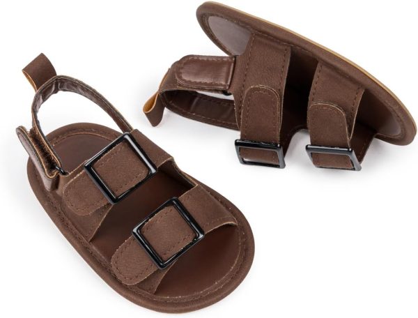 HsdsBebe Infant Baby Boys Girls Summer Beach Sandals Breathable Athletic Anti-slip Soft Sole Newborn First Walker Crib Shoes(ZZY3205 dark brown,2)  Clothing, Shoes & Jewelry - Image 2