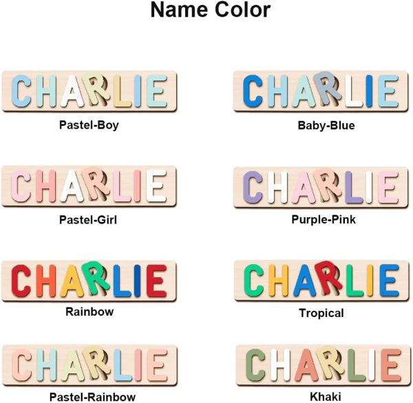 AZUFEMOS Personalized Name Puzzle for Kids, Personalized Baby Gifts Name Puzzles for Toddlers 1-3 1st Birthday for Girls & Boys Wooden Alphabet & Shape Puzzle Montessor Toys for Kids  Toys & Games - Image 17