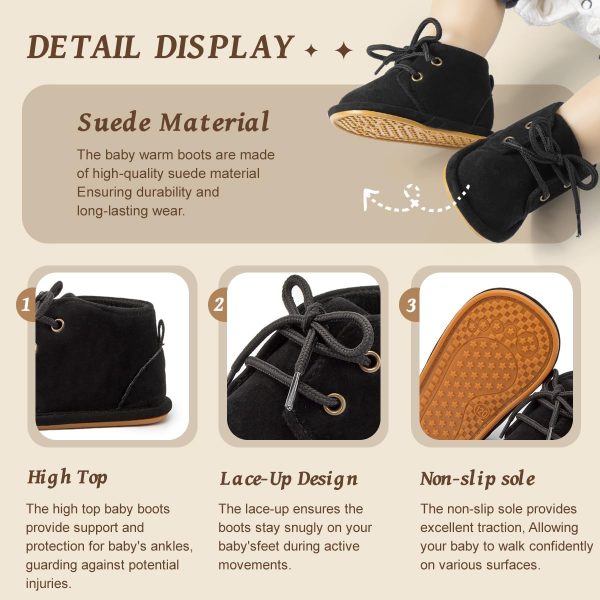 | Zoolar Baby Unisex Warm Snow Boots Newborn Leather Fur Lace Up Ankle Anti-Slip Rubber Texture Sole Toddler Prewalker Winter Crib Shoes | Boots - Image 2