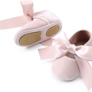 | KIDSUN Infant Baby Girls Mary Jane Shoes Soft Sole Ballet Slippers Bow Princess Newborn Dress Wedding Flat Shoes (3-6 Months Infant, A-Beige(Velvet), 3_Months) | Mary Jane