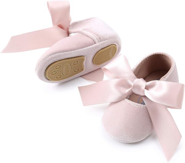 | KIDSUN Infant Baby Girls Mary Jane Shoes Soft Sole Ballet Slippers Bow Princess Newborn Dress Wedding Flat Shoes (3-6 Months Infant, A-Beige(Velvet), 3_Months) | Mary Jane