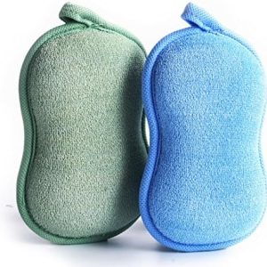 BabaMate Natural Baby Bath Sponge - Ultra Soft Baby Sponge for Bathing - Kids Bath Sponges for Infants, Toddler Bath Time, 2 Count (1 Pack) - Green Blue  Baby