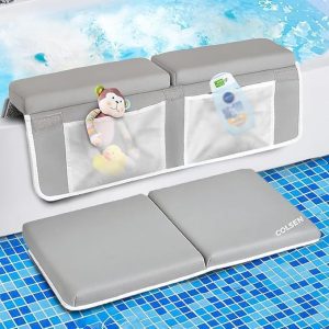 COLSEN Baby Bath Kneeler and Elbow Kneeling Rest Pad Set – Comfortable, 1.5” Thick, Painless, Non-Slip, Foldable Mat for Bathing Parents, with Toy Organizer for Babies and Toddlers - Grey  Baby