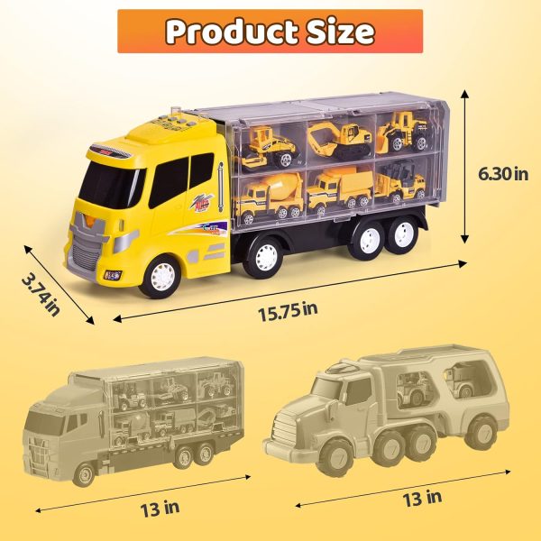 12 in 1 Construction Truck Toys Set for Toddlers, Carrier Truck with 12 Mini Cars for Kids,Transport Trucks Toy with Light and Sound,Christmas Birthday Cars Toy Gift for Boys Age 3-7  Toys & Games - Image 14