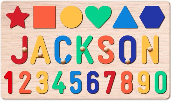 AZUFEMOS Personalized Name Puzzle for Kids, Personalized Baby Gifts Name Puzzles for Toddlers 1-3 1st Birthday for Girls & Boys Wooden Alphabet & Shape Puzzle Montessor Toys for Kids  Toys & Games - Image 7