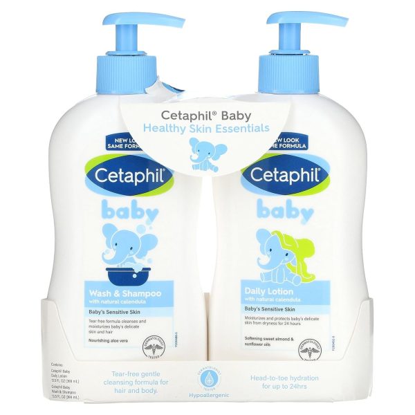 Cetaphil Baby Wash & Shampoo Plus Body Lotion, Healthy Skin Essentials, Head to Toe Hydration for up to 24 Hours, for Delicate, Sensitive Skin, 2-Pack,White  Baby - Image 2