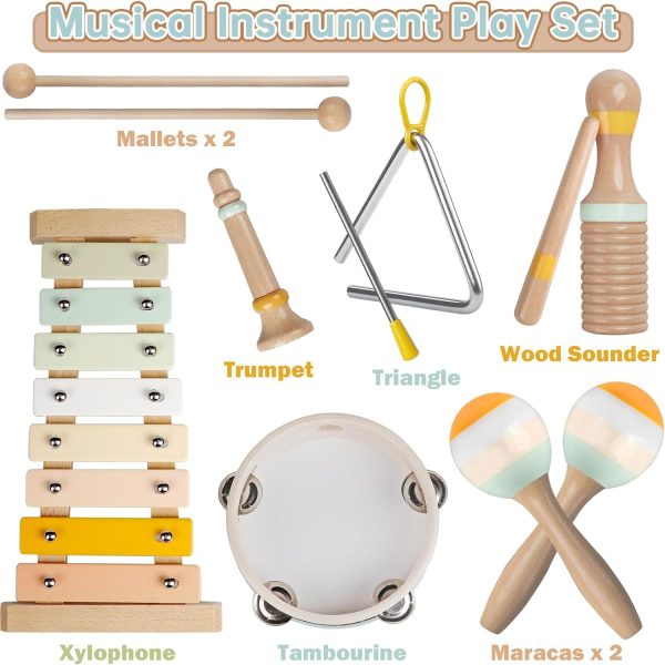 Baby Musical Instruments - Montessori Musical Toys for Toddlers 1-3, Neutral Colors Wooden Percussion Instruments Set, Modern Boho Xylophone Tambourine, Kids Preschool Educational Birthday Gifts  Toys & Games - Image 15