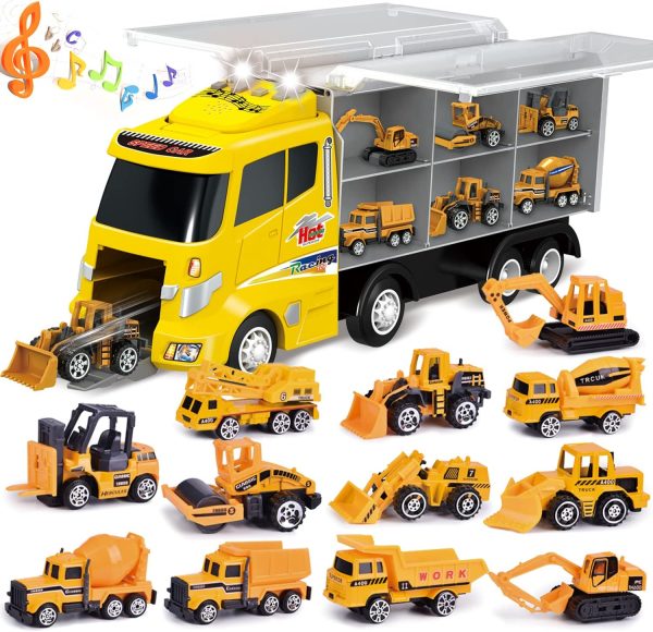 12 in 1 Construction Truck Toys Set for Toddlers, Carrier Truck with 12 Mini Cars for Kids,Transport Trucks Toy with Light and Sound,Christmas Birthday Cars Toy Gift for Boys Age 3-7  Toys & Games - Image 11