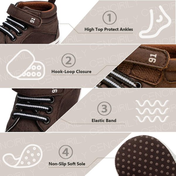 | CENCIRILY Baby Boys Girls High Top Sneakers Soft Soles Anti Skid Infant Ankle Shoes Toddler Prewalker First Walking Crib Shoes | Sneakers - Image 4