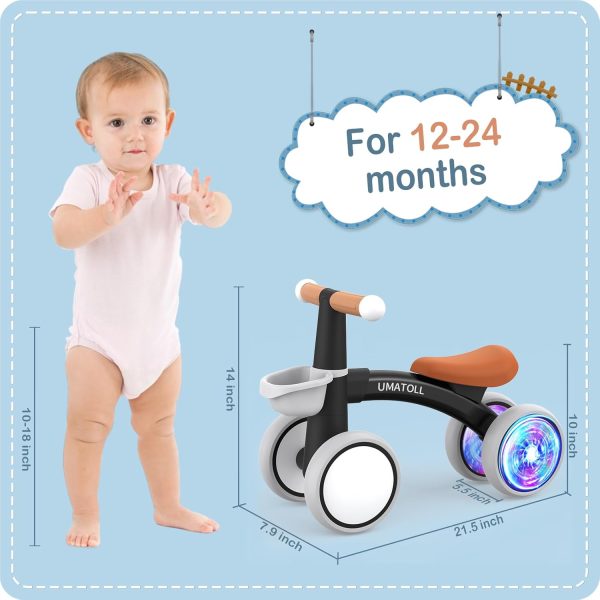 Umatoll Colorful Lighting Baby Balance Bike for 1-2 Year Old Boys Girls, Adjustable Soft Seat & Removable Basket, 12-24 Months Toddler Balance Bike, First Birthday Gift  Toys & Games - Image 13