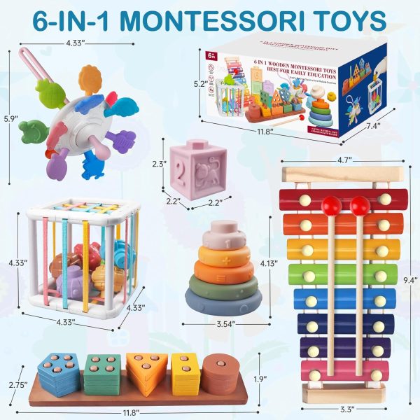 6 in 1 Montessori Baby Toys for 1 + Year Old, Infant Sensory Teething Toys for Babies 6-12 Months, Wooden Stacking Building Blocks Shape Sorter, Xylophone Musical Toy, Birthday Gift for Toddlers 1 2 3  Toys & Games - Image 22