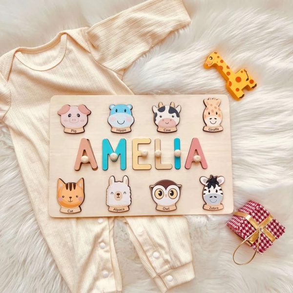 AZUFEMOS Personalized Name Puzzle for Kids, Personalized Baby Gifts Name Puzzles for Toddlers 1-3 1st Birthday for Girls & Boys Wooden Alphabet & Shape Puzzle Montessor Toys for Kids  Toys & Games - Image 19