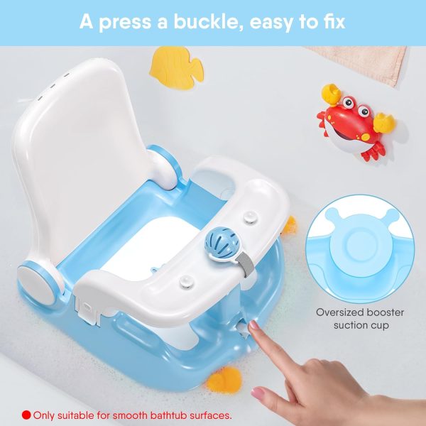 BabyBond Baby Bath Seat with Sitting & Lying 2 Modes, 3-Speed Adjustment, 3 Pcs Bath Toys, Infant Bathtub Chair with Powerful Suction Cups (Blue)  Baby - Image 5