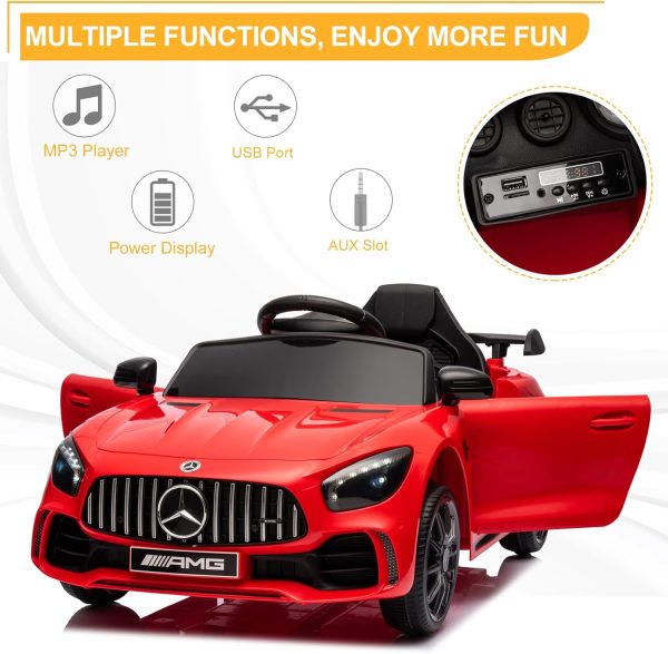 Winado 12V Ride on Car, Licensed Mercedes Benz AMG GTR Battery Powered Electric Vehicle, w/Parent Remote, Wider Seat, LED Lights, Openable Doors, MP3 Player, Smooth Start, 3 Speeds - Red  Automotive - Image 11