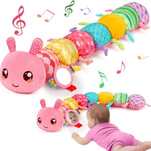 Baby Girls Toys 0-6 Months Musical Stuffed Animal Caterpillar Pink Toys for Infant 0-3 3-6 Months Tummy Time Sensory Toy with Mirror Crinkle Rattle Birthday Gifts for 3 4 5 6-12 Month Old Newborn Boys  Toys & Games
