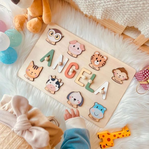 AZUFEMOS Personalized Name Puzzle for Kids, Personalized Baby Gifts Name Puzzles for Toddlers 1-3 1st Birthday for Girls & Boys Wooden Alphabet & Shape Puzzle Montessor Toys for Kids  Toys & Games - Image 13