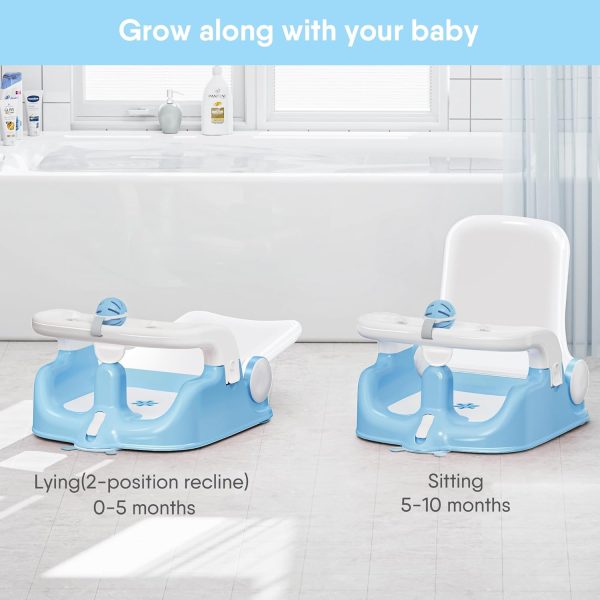 BabyBond Baby Bath Seat with Sitting & Lying 2 Modes, 3-Speed Adjustment, 3 Pcs Bath Toys, Infant Bathtub Chair with Powerful Suction Cups (Blue)  Baby - Image 3