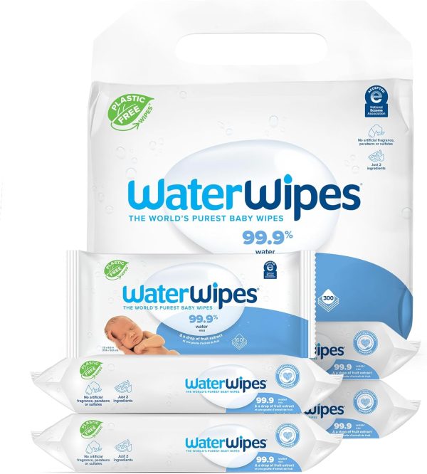 WaterWipes Plastic-Free Original Baby Wipes, 99.9% Water Based Wipes, Unscented & Hypoallergenic for Sensitive Skin, 60 Count (Pack of 12), Packaging May Vary  Baby - Image 25