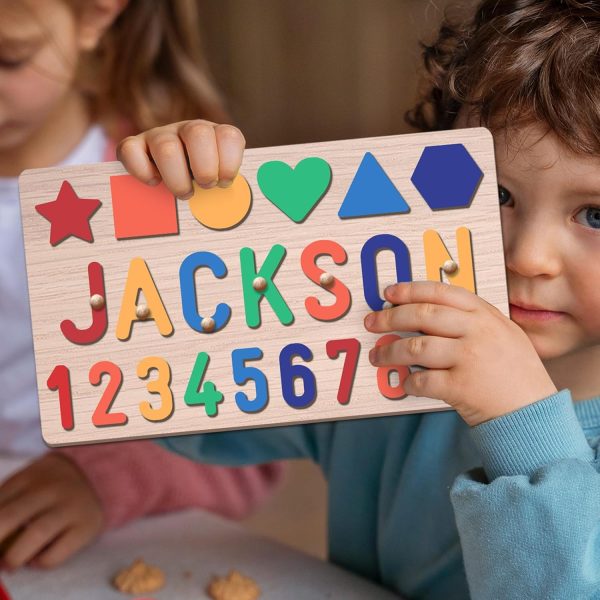 AZUFEMOS Personalized Name Puzzle for Kids, Personalized Baby Gifts Name Puzzles for Toddlers 1-3 1st Birthday for Girls & Boys Wooden Alphabet & Shape Puzzle Montessor Toys for Kids  Toys & Games - Image 9