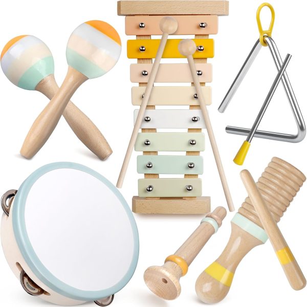 Baby Musical Instruments - Montessori Musical Toys for Toddlers 1-3, Neutral Colors Wooden Percussion Instruments Set, Modern Boho Xylophone Tambourine, Kids Preschool Educational Birthday Gifts  Toys & Games - Image 9